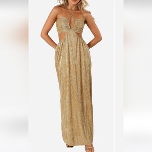 Petal & Pup Gold Cut Out Maxi Dress